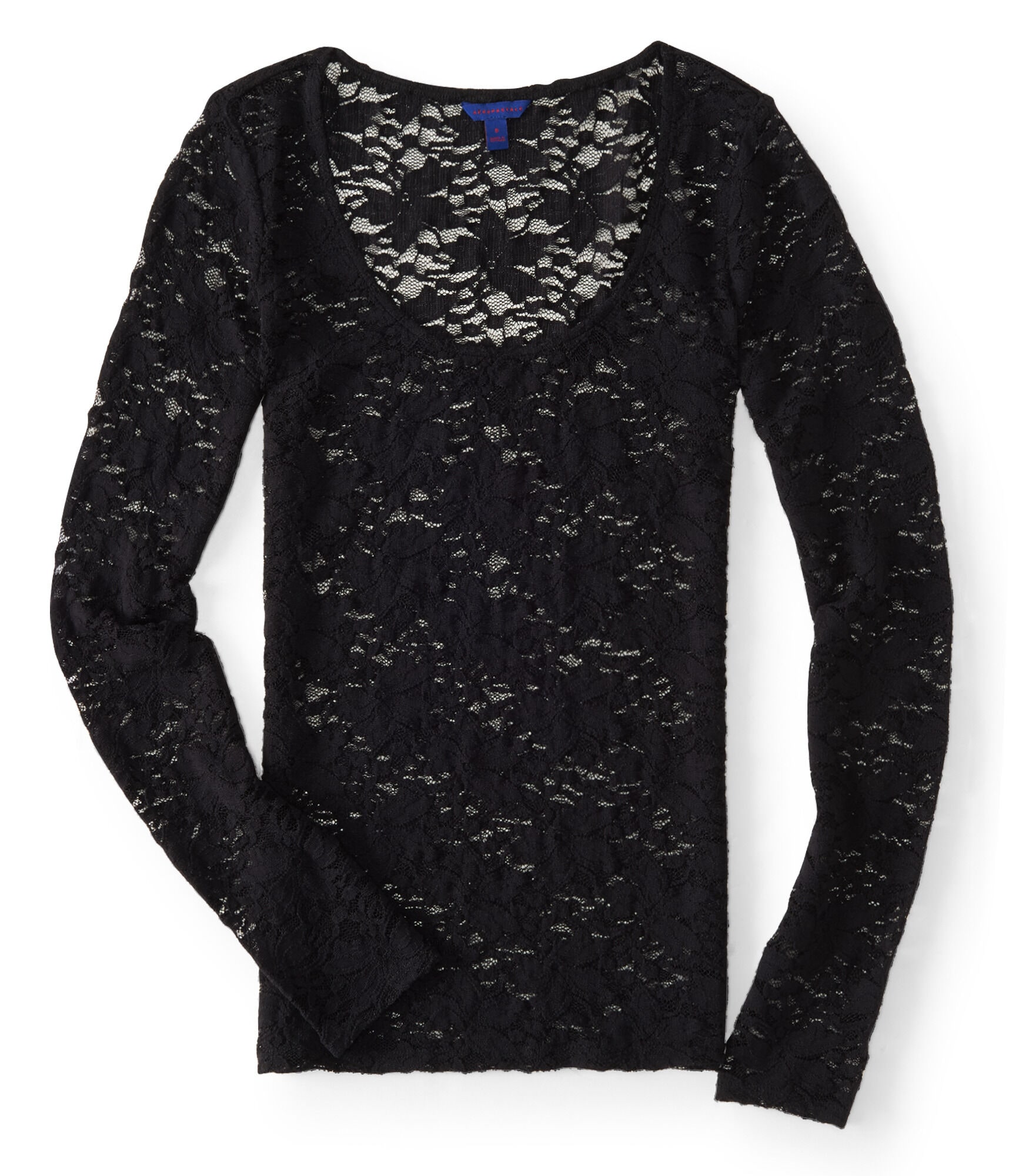 Long Sleeve Sheer Lace Scoop-Neck Top
