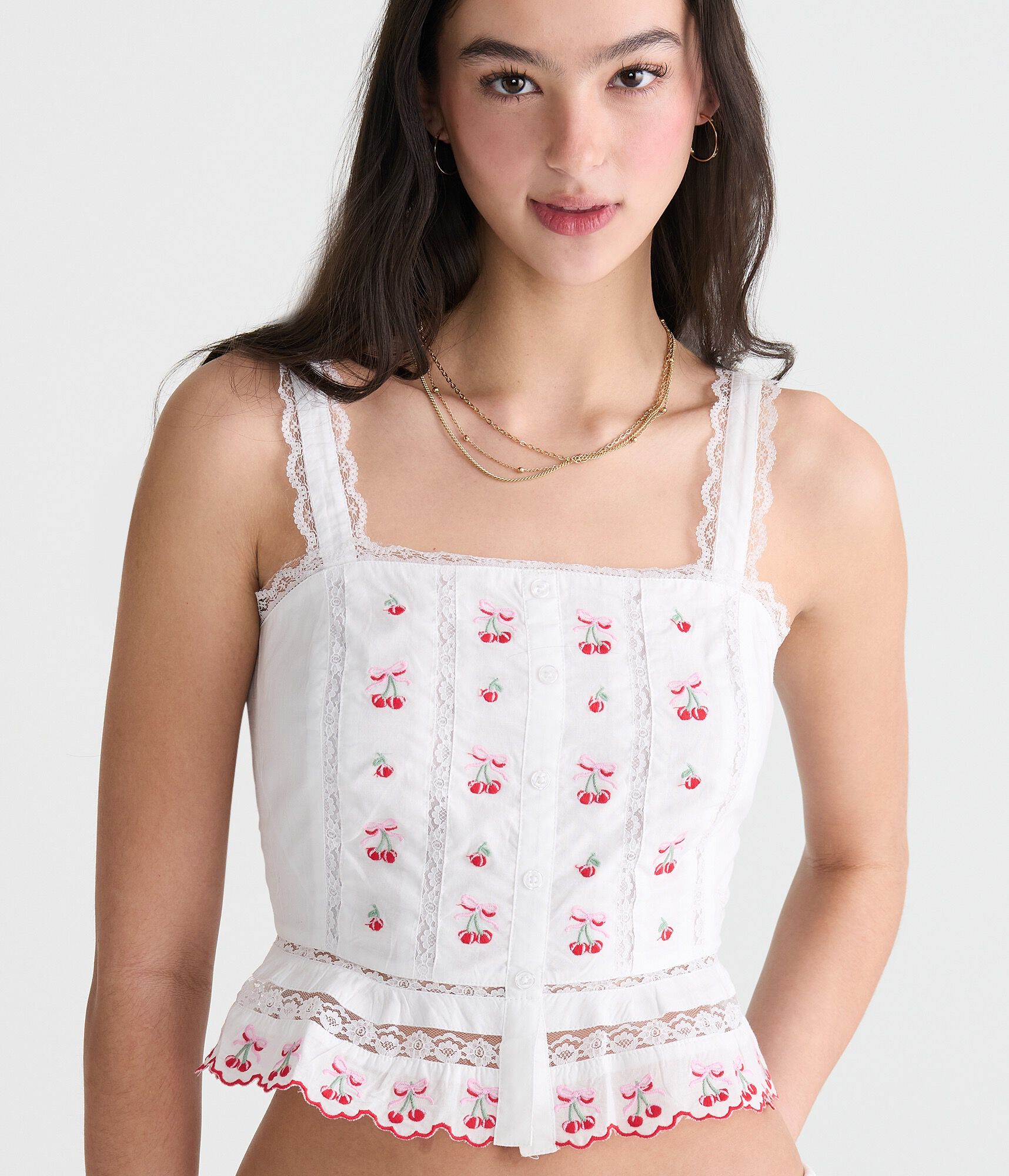 Embroidered Cherries Peplum Crop Top