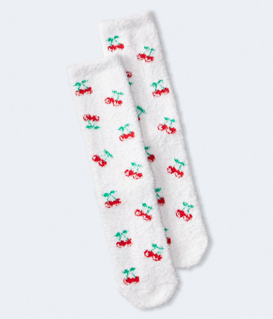 Cherries Fuzzy Crew Socks