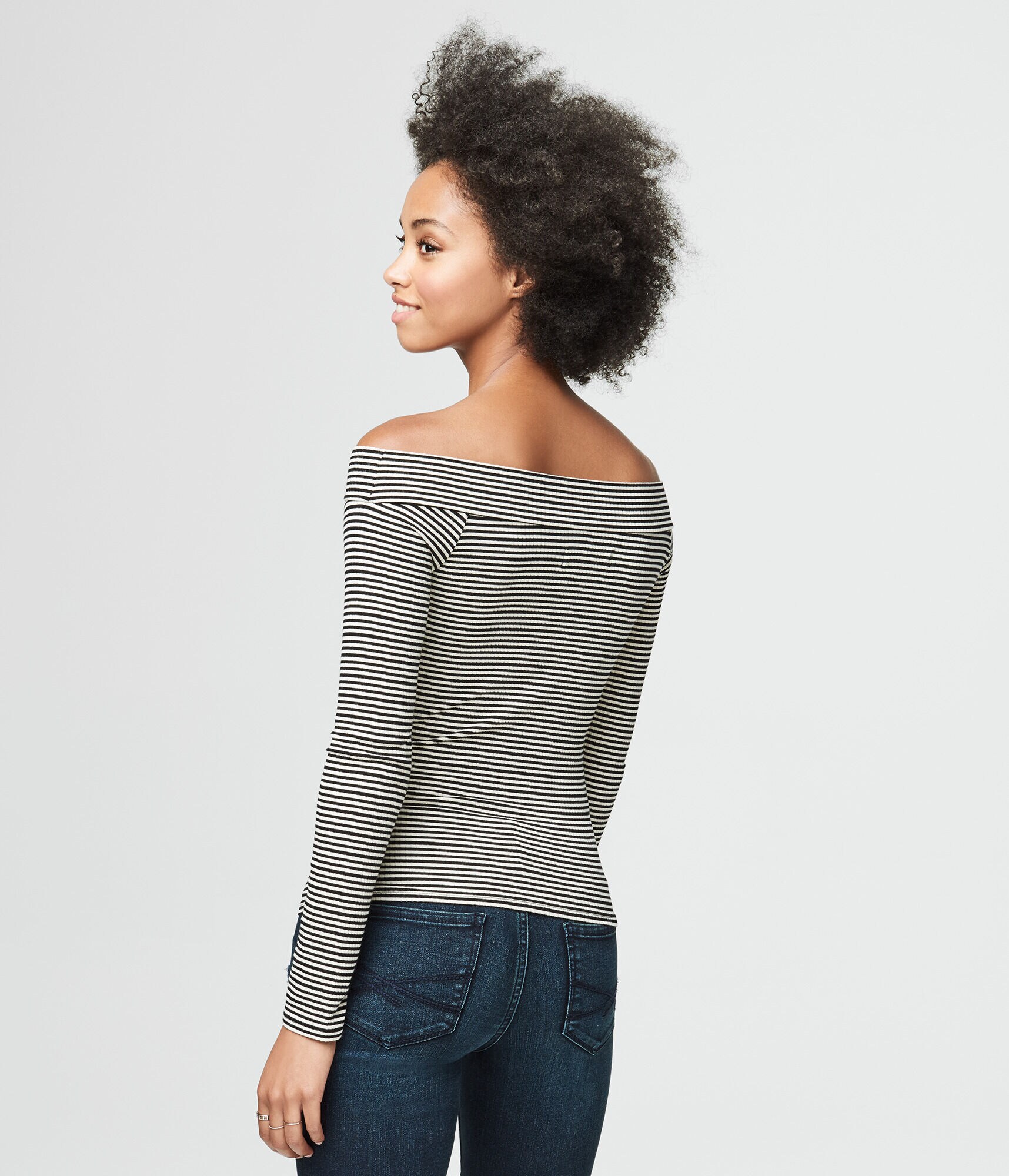 Long Sleeve Ribbed Stripe Boatneck Top