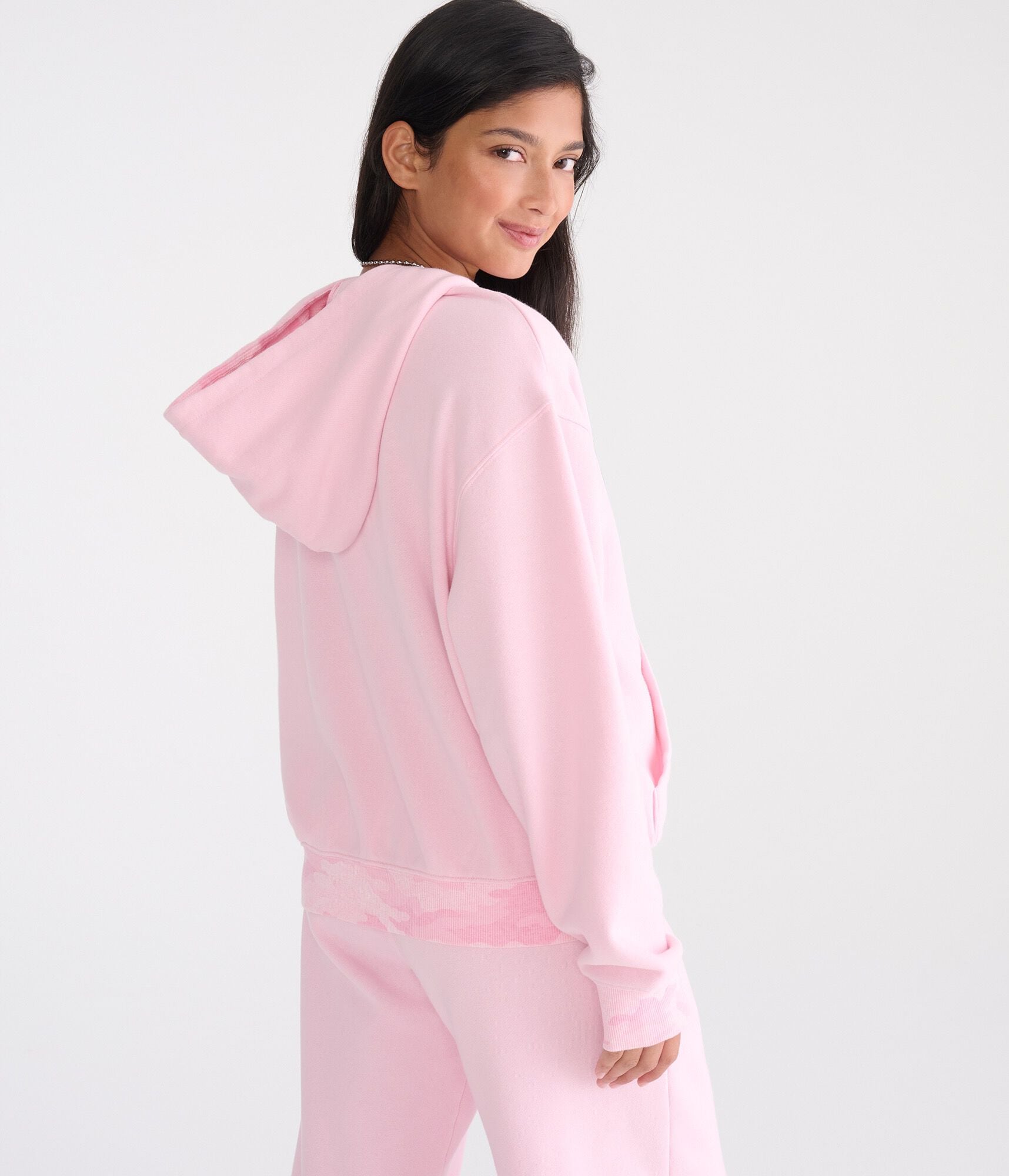 Cloud Soft Camo-Trim Oversized Full-Zip Hoodie