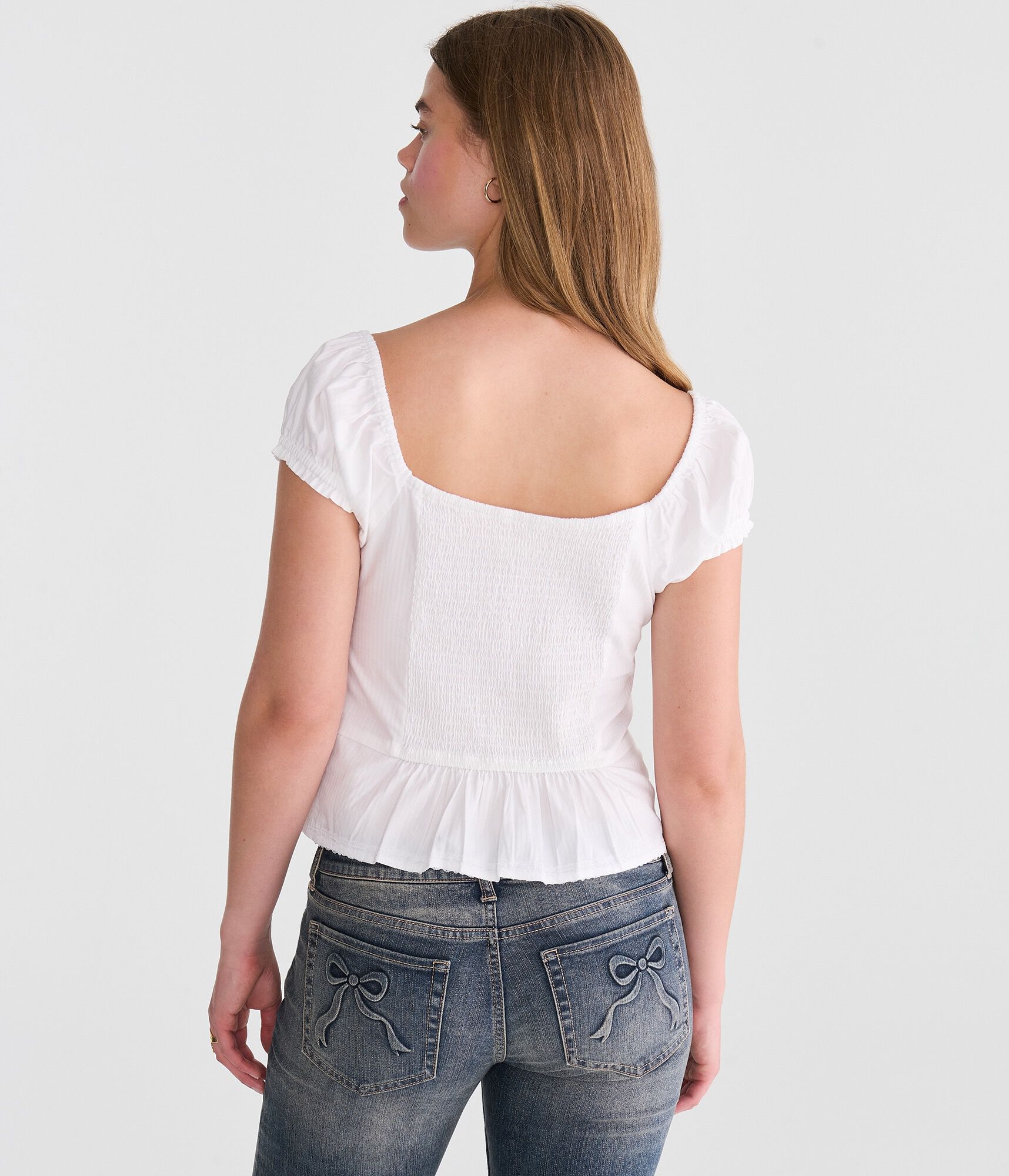 Tonal Stripe Button-Front Scoop-Neck Blouse