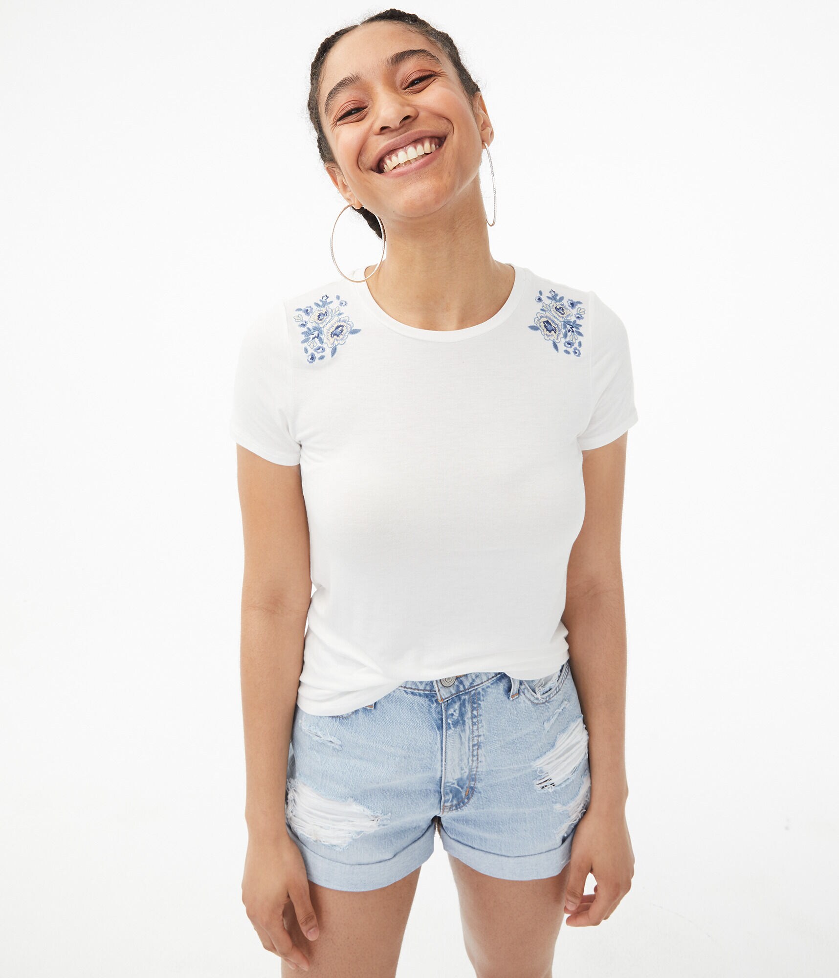 Seriously Soft Floral Embroidered Crew Tee