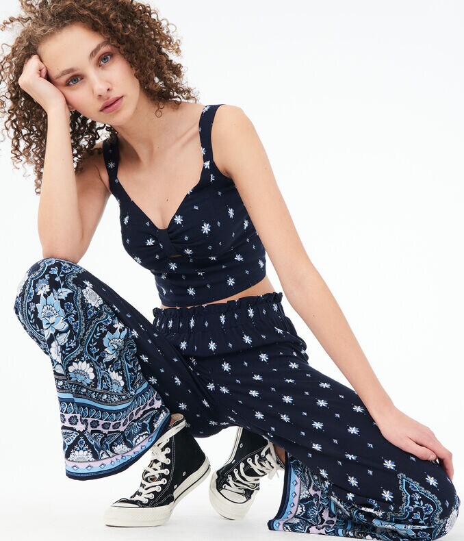 Printed Cutout-Front Crop Tank