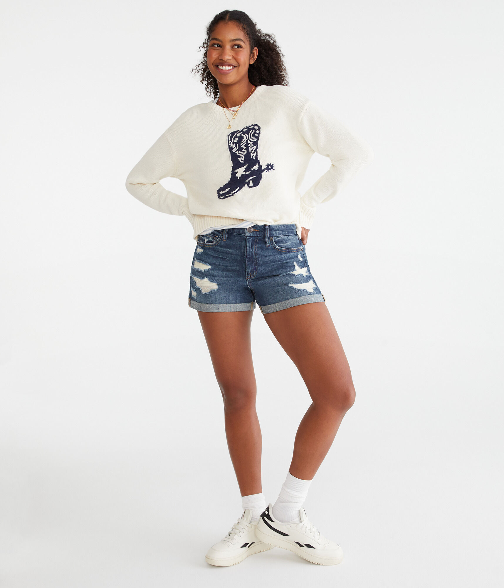 Curvy High-Waisted Denim Midi Shorts