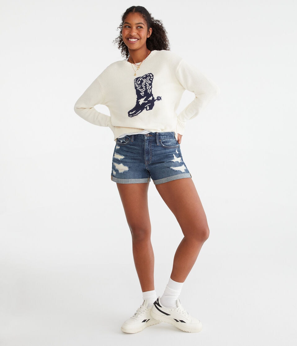 Curvy High-Rise Denim Midi Shorts