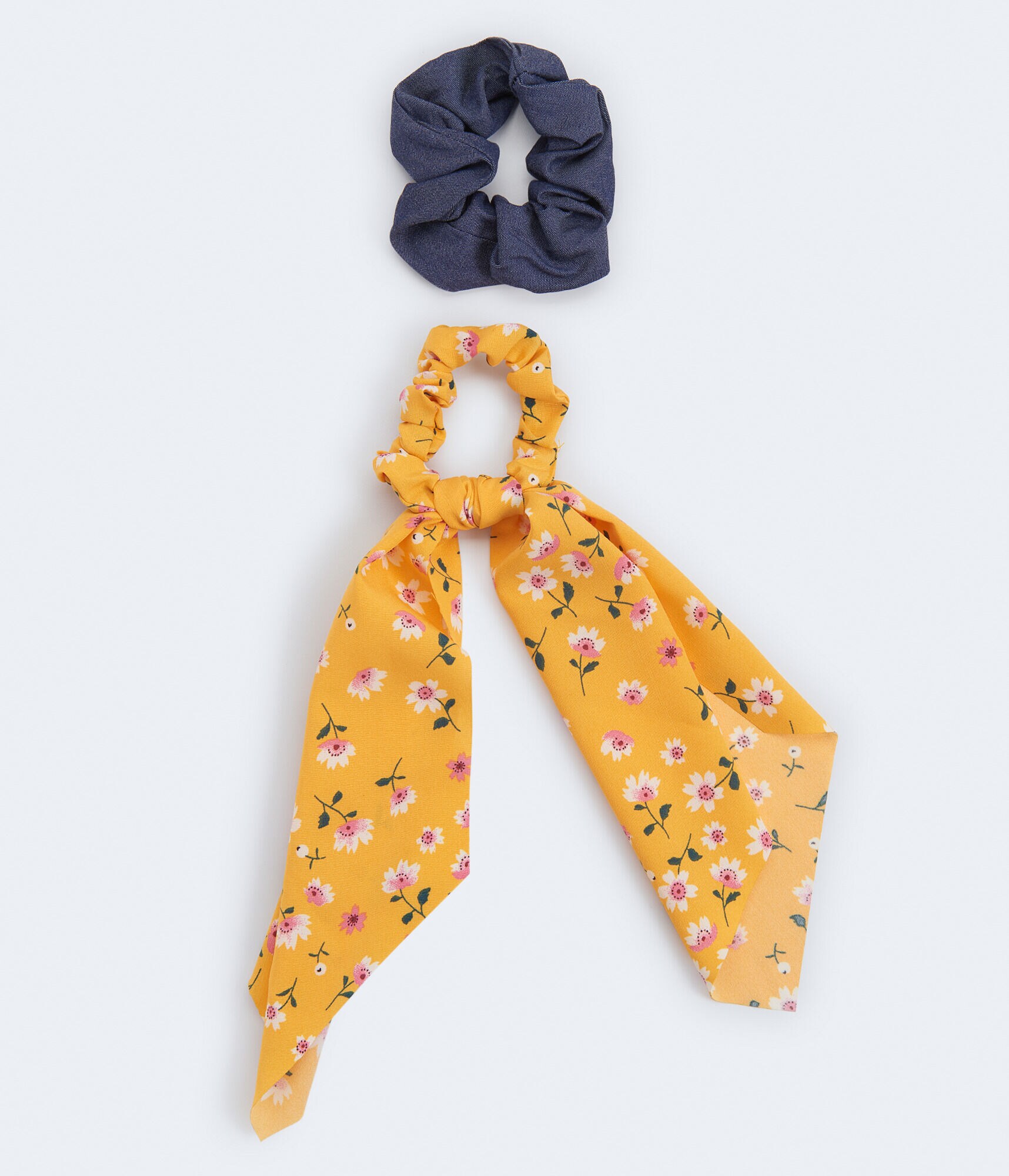 Denim &amp; Floral Bow Scrunchie 2-Pack
