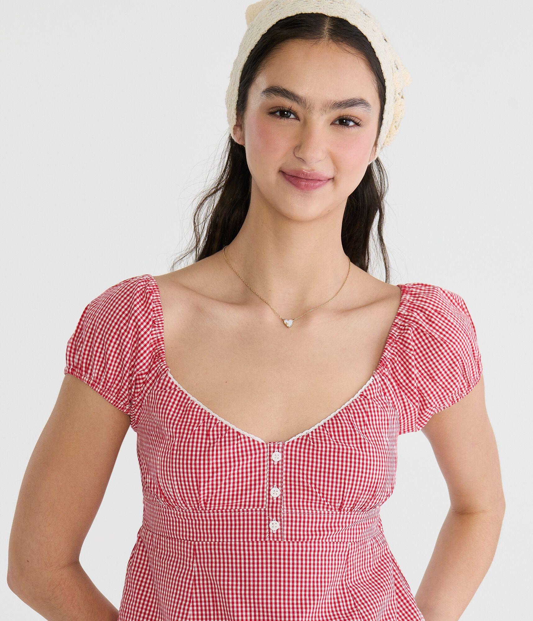 Gingham Tie-Back Babydoll Top