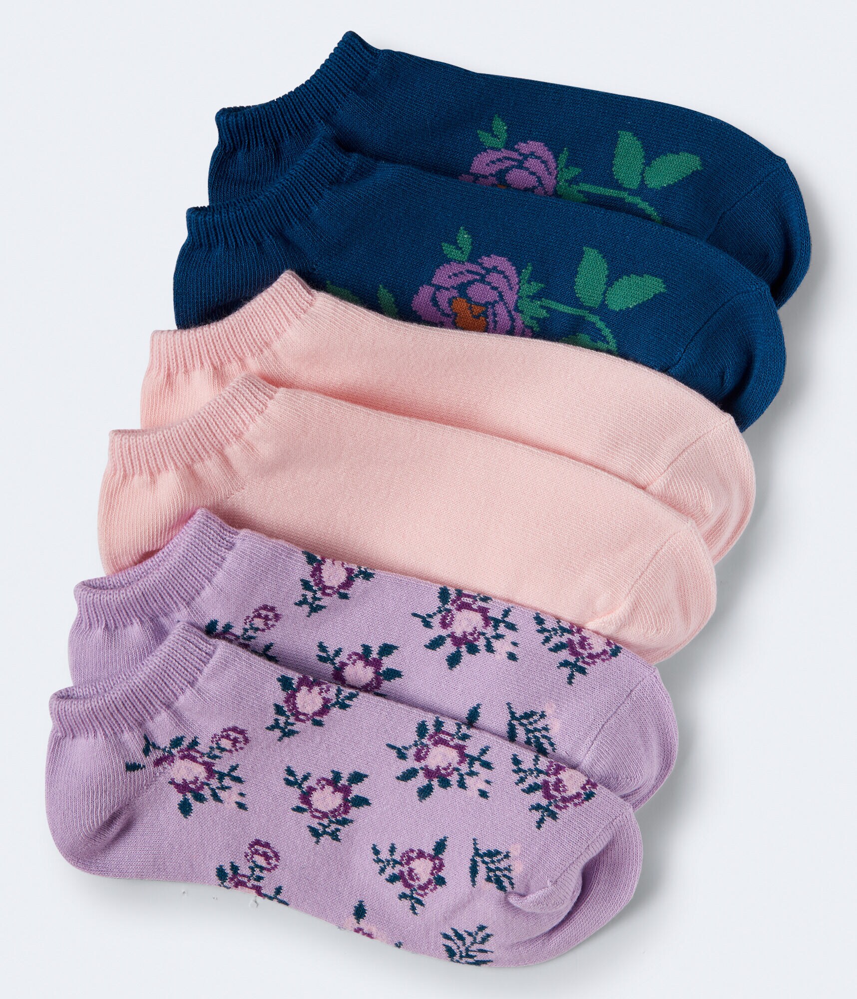 3-Pack Flower, Floral &amp; Solid Ankle Socks