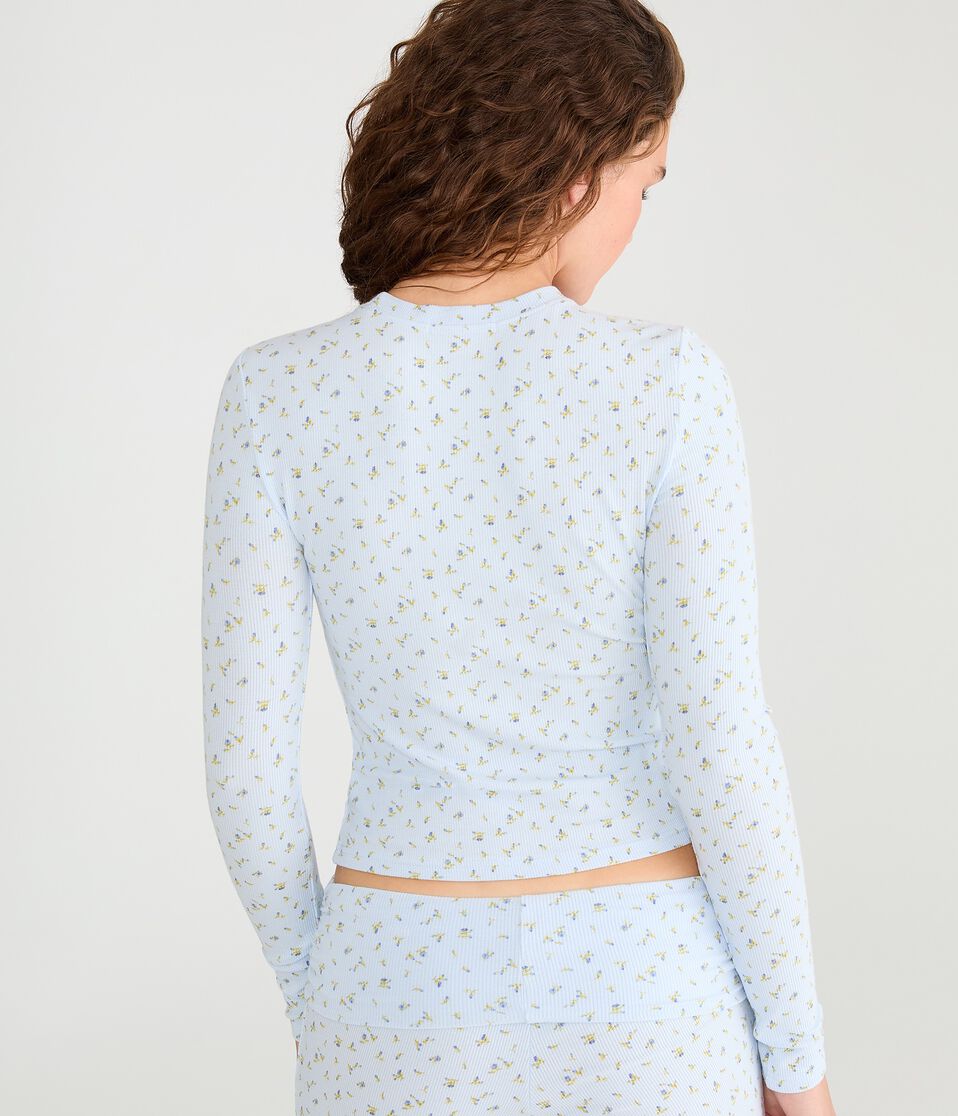 Long Sleeve Floral Ribbed Sleep Top