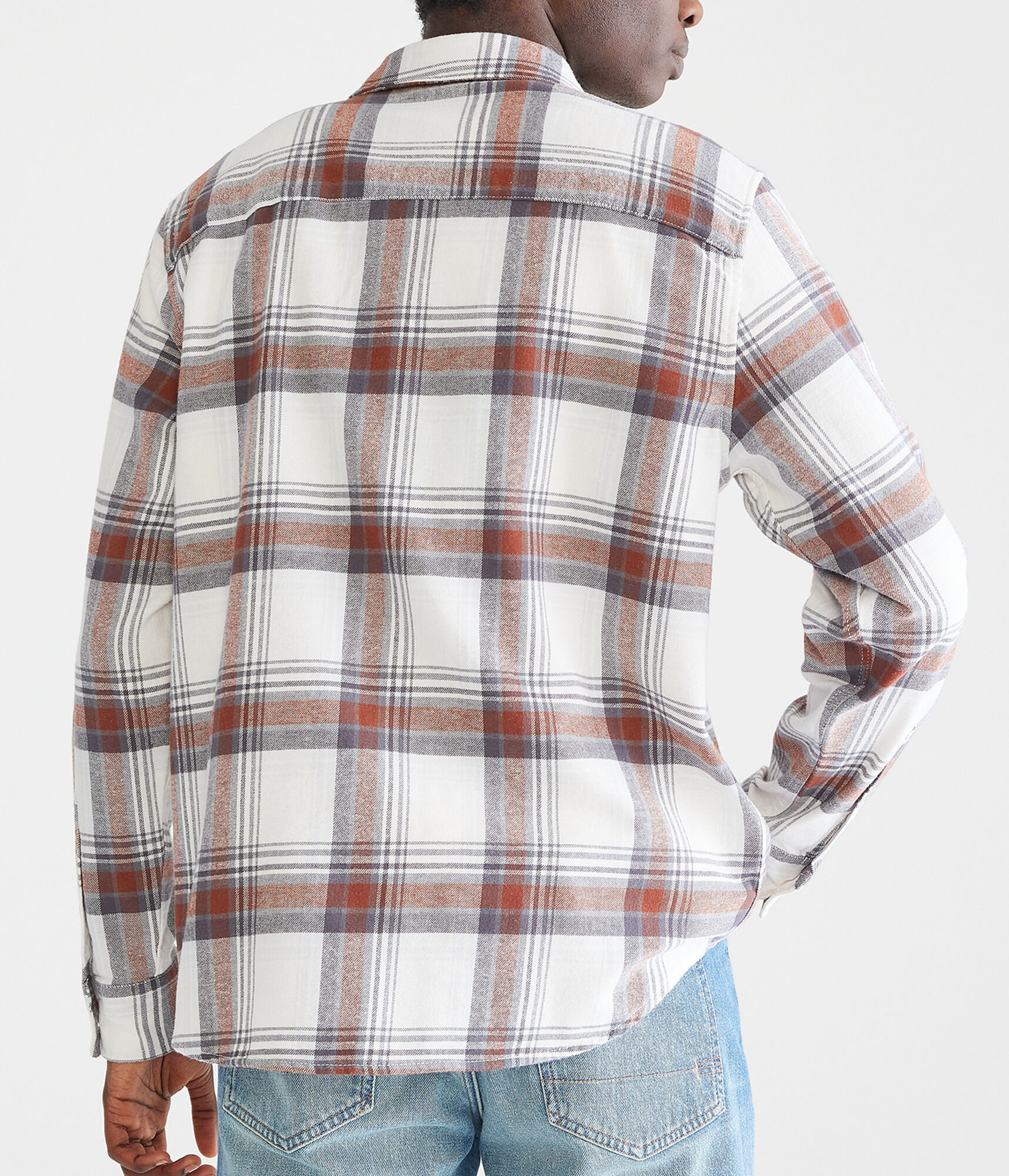 Long Sleeve Relaxed Washed Plaid Flannel Shirt