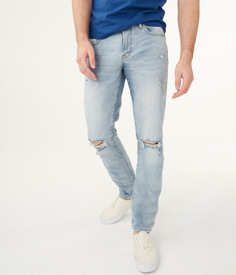Slim Straight Bleach Wash Destroyed Stretch Jean