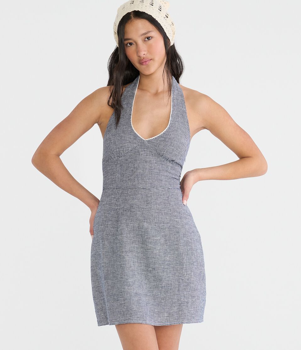 Aeropostale Womens' Gingham V-Neck Halter A-Line Mini Dress - White - Size XXL - Rayon - Teen Fashion & Clothing Aeropostale Womens' Gingham V-Neck Halter A-Line Mini Dress - White - Size XXL - Rayon - Teen Fashion & Clothing