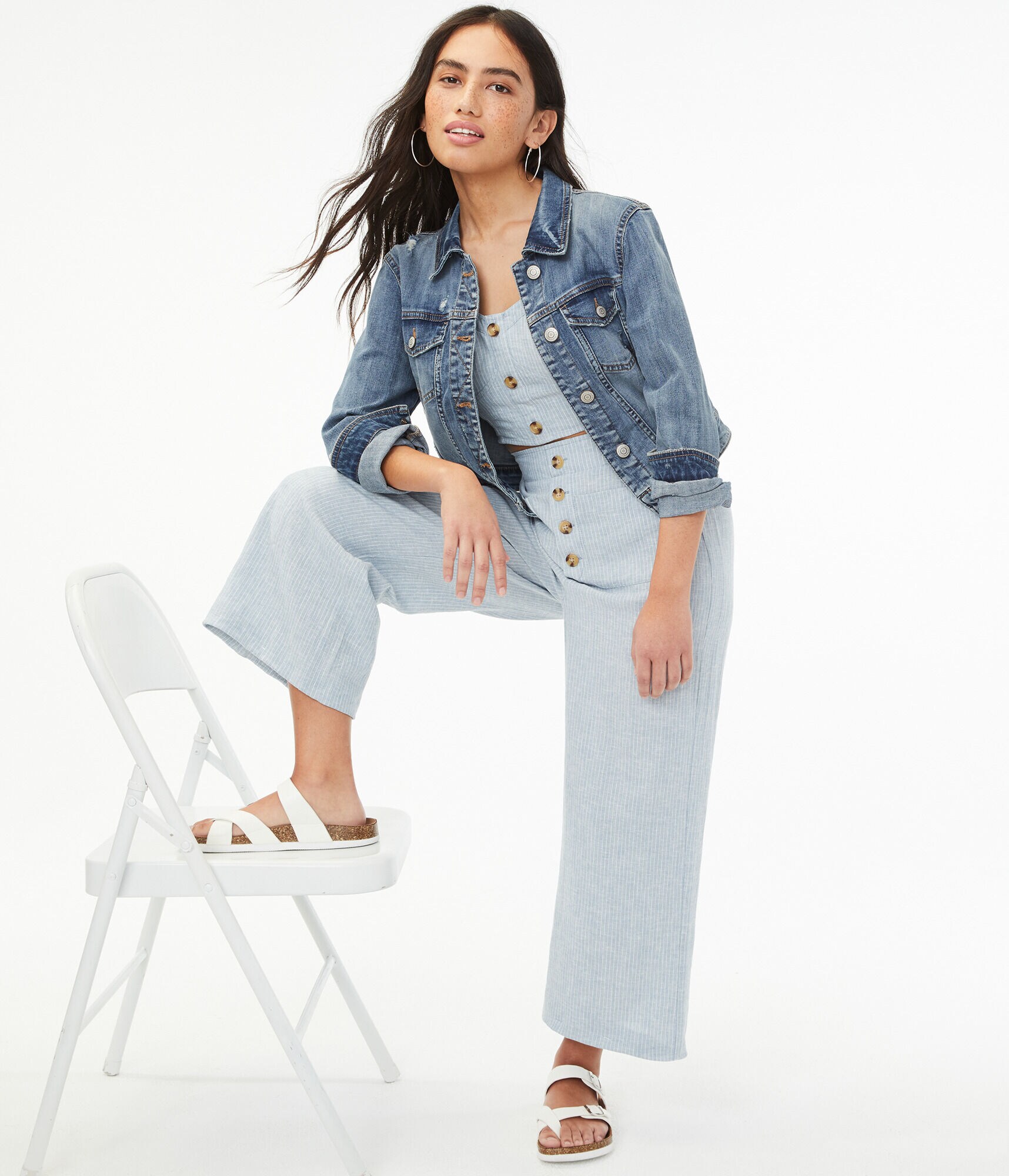 High-Rise Striped Wide-Leg Pants