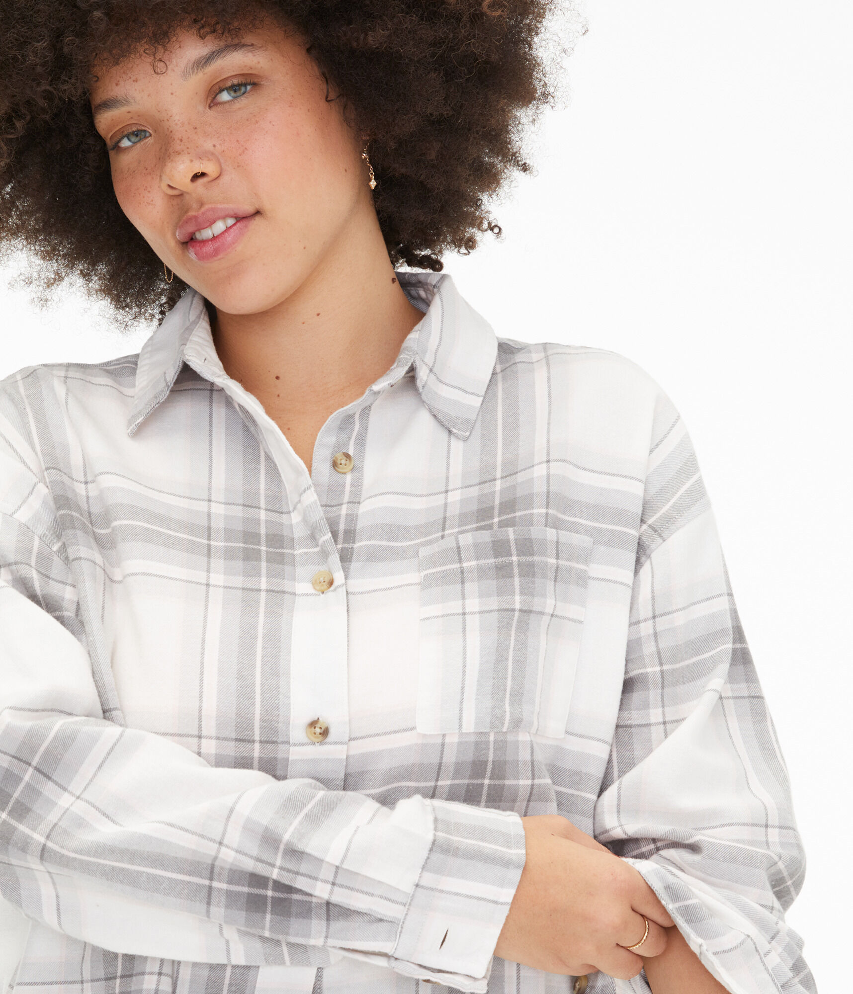 Long Sleeve Plaid Flannel Button-Down Dad Shirt