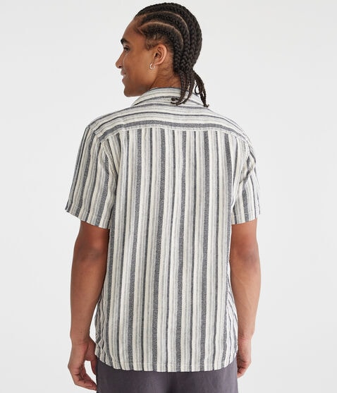 Short Sleeve Textured Stripe Linen Shirt Short Sleeve Textured Stripe Linen Shirt
