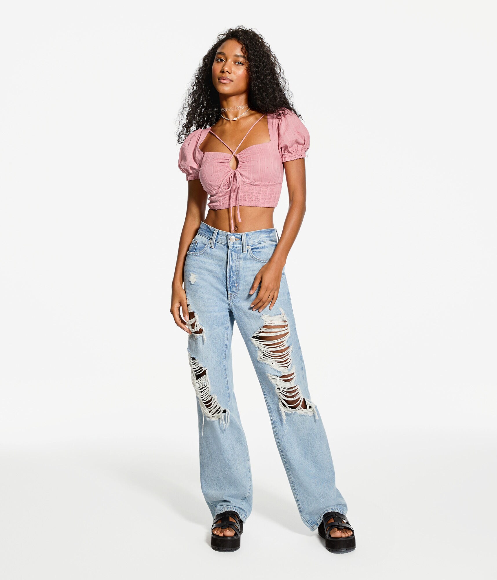 Keyhole Peasant Crop Top