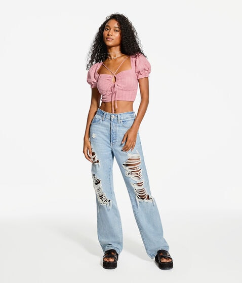Keyhole Peasant Crop Top Keyhole Peasant Crop Top
