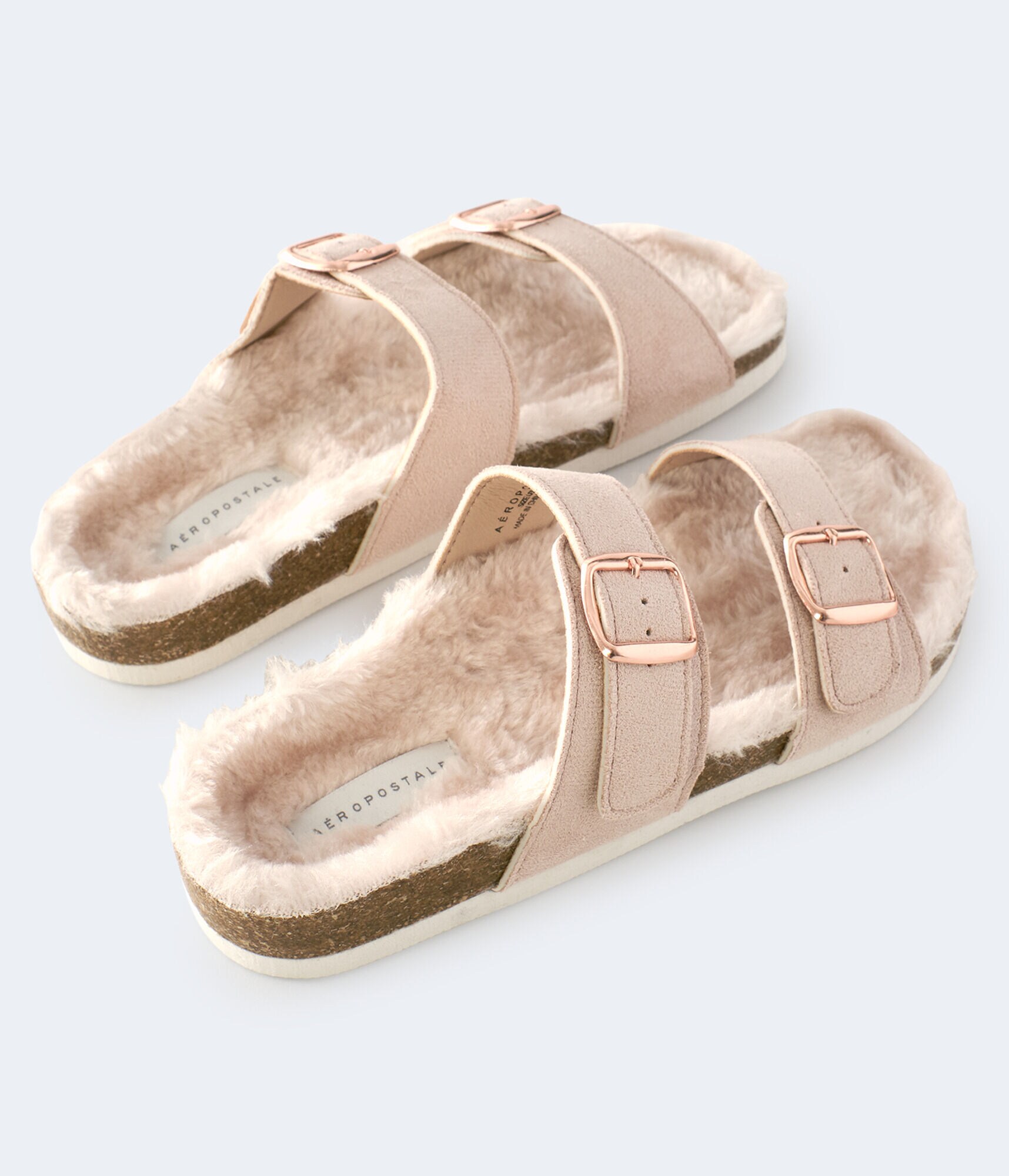 faux fur double strap slide