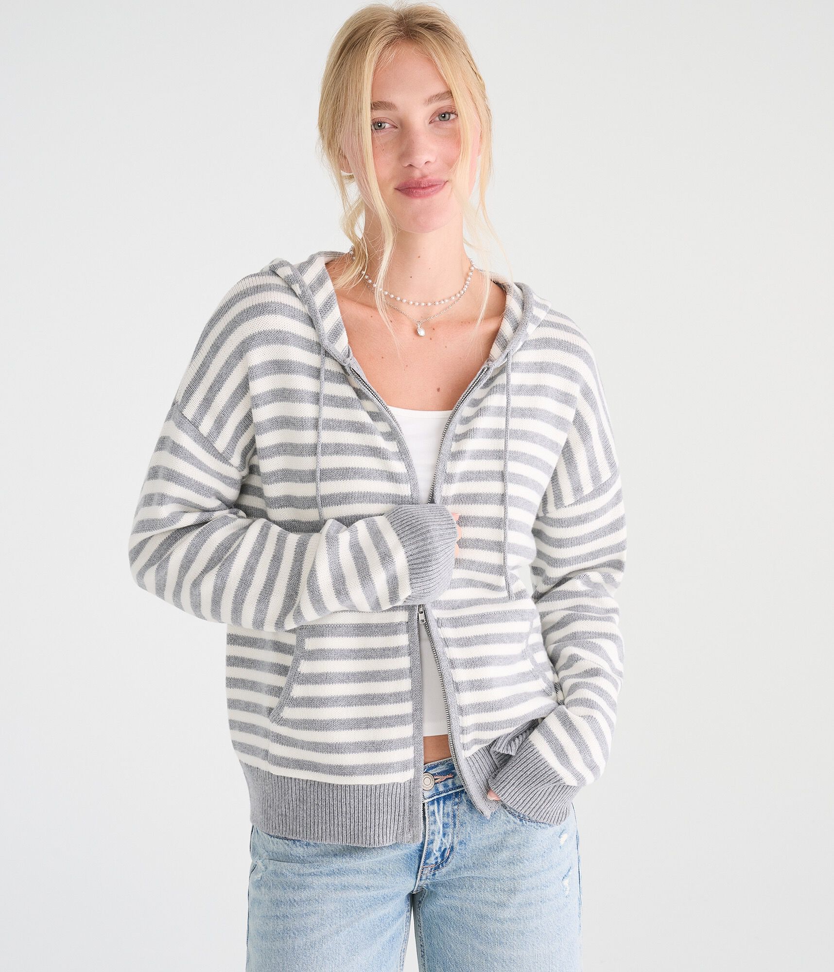 Striped Full-Zip Hooded Sweater