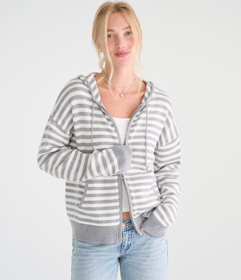Striped Full-Zip Hooded Sweater