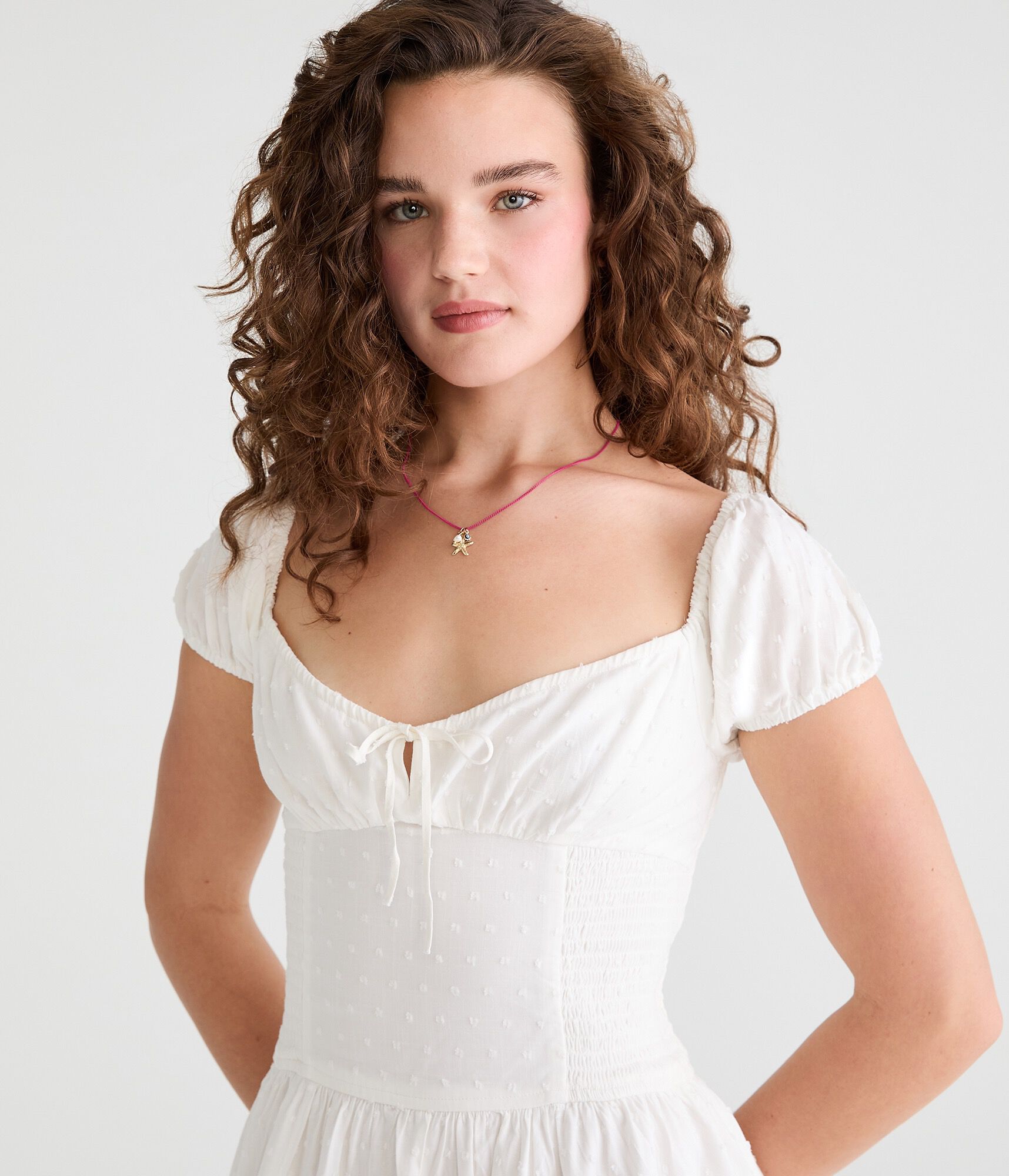 Swiss Dot Drop-Waist Mini Dress