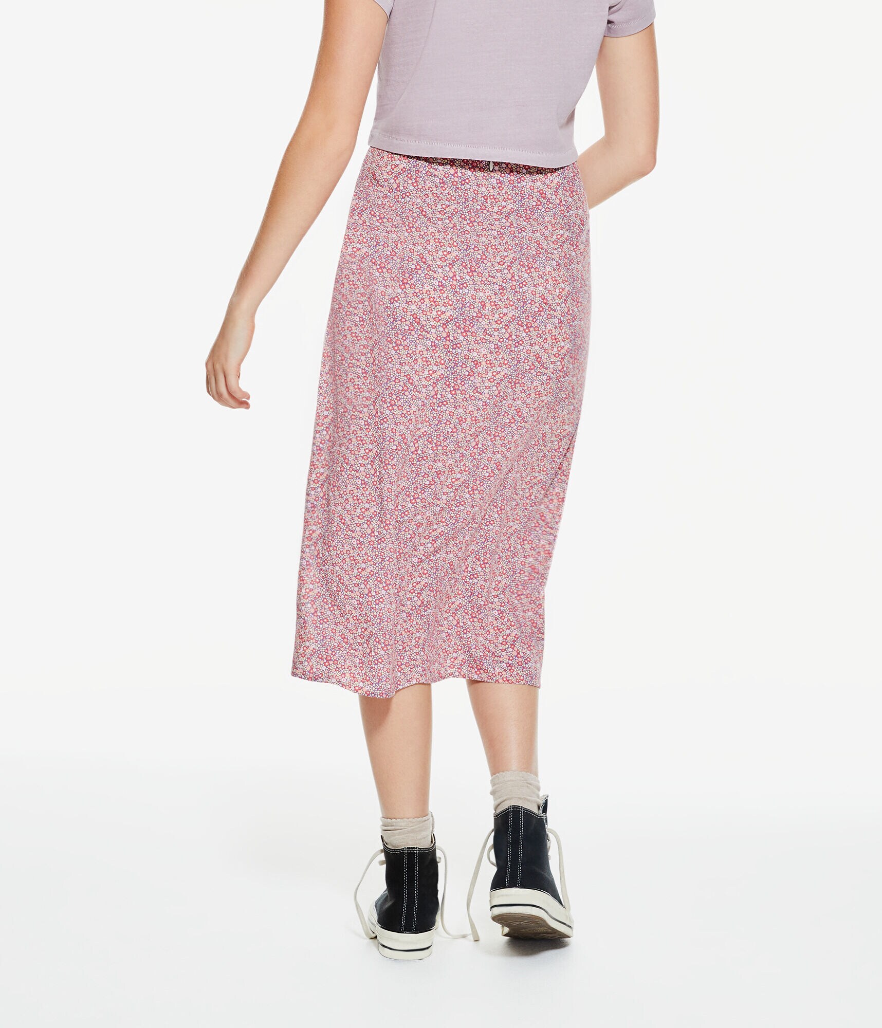 Floral High-Waisted Slip Midi Skirt