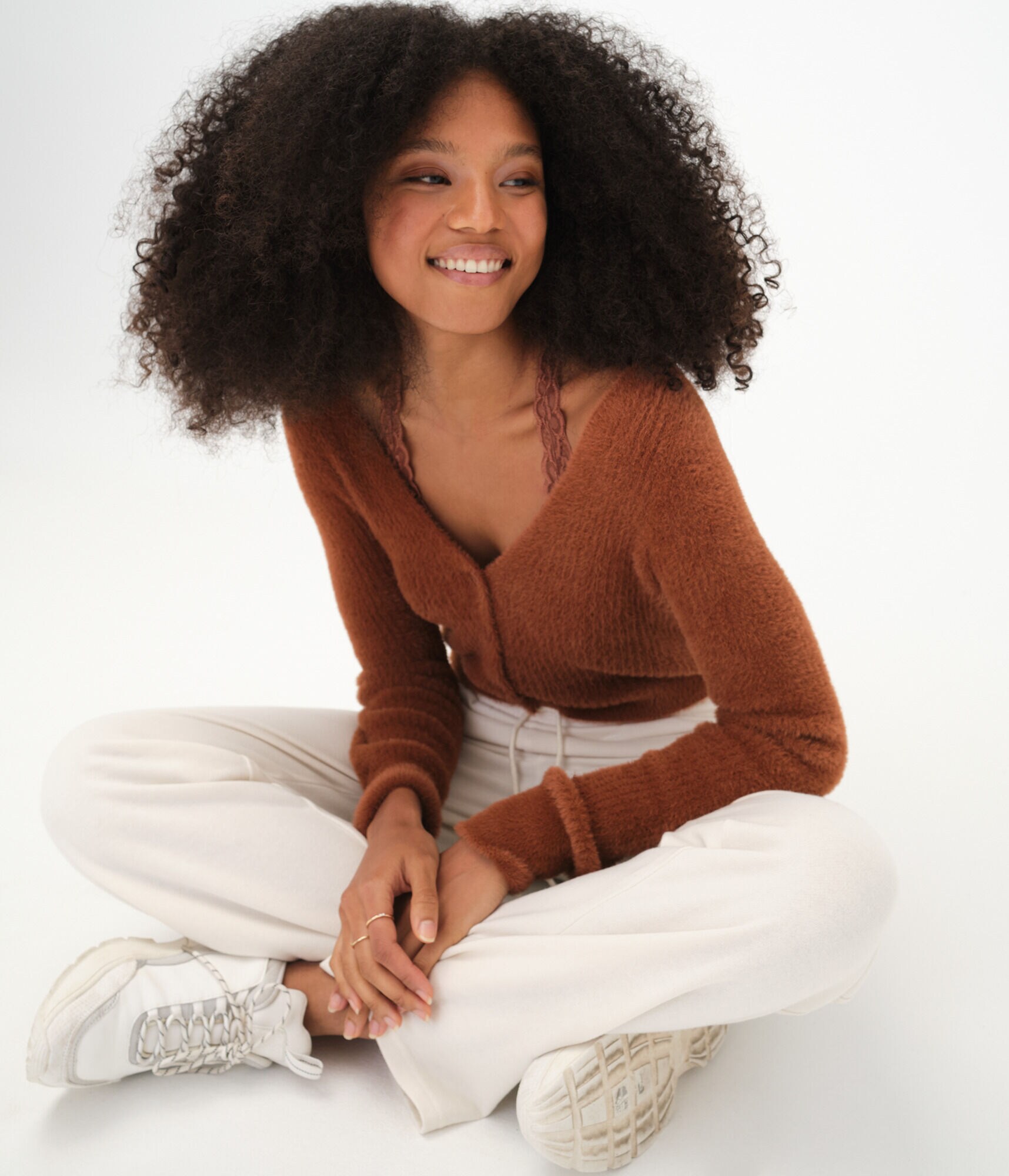 Fuzzy Ribbed Cropped Cardigan