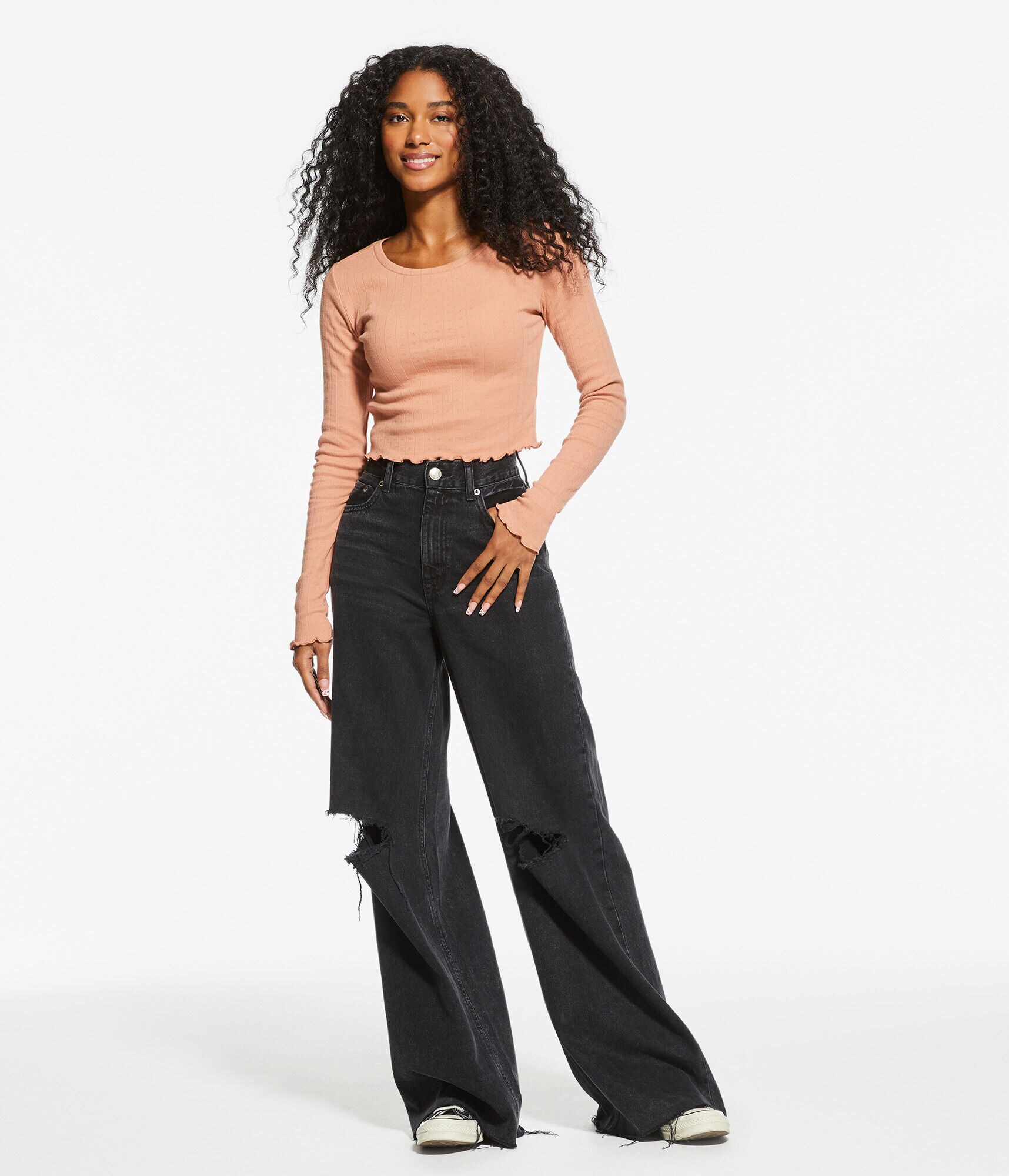 Long Sleeve Ribbed Cropped Shrunken Tee
