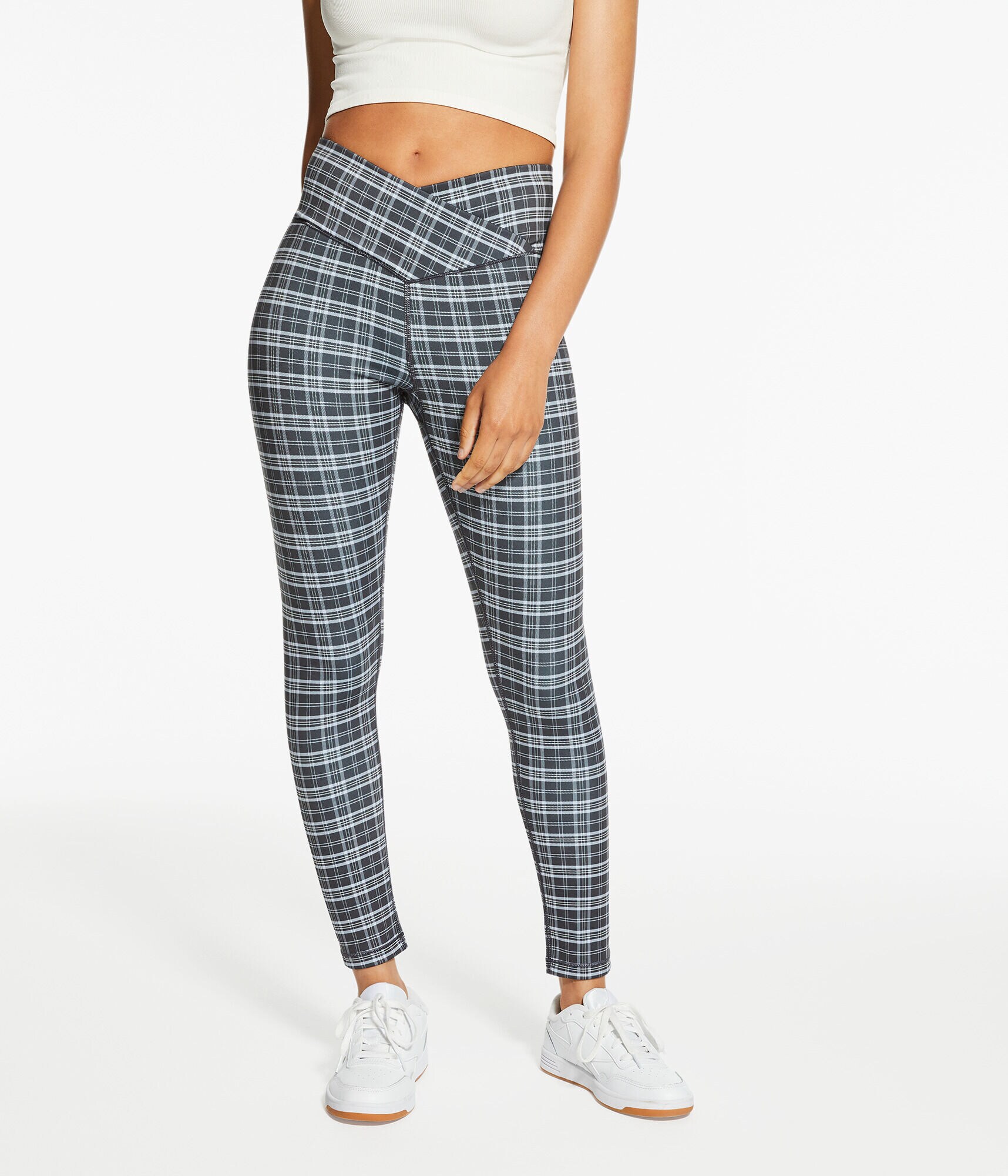 Plaid Flex Crossover High-Rise Leggings