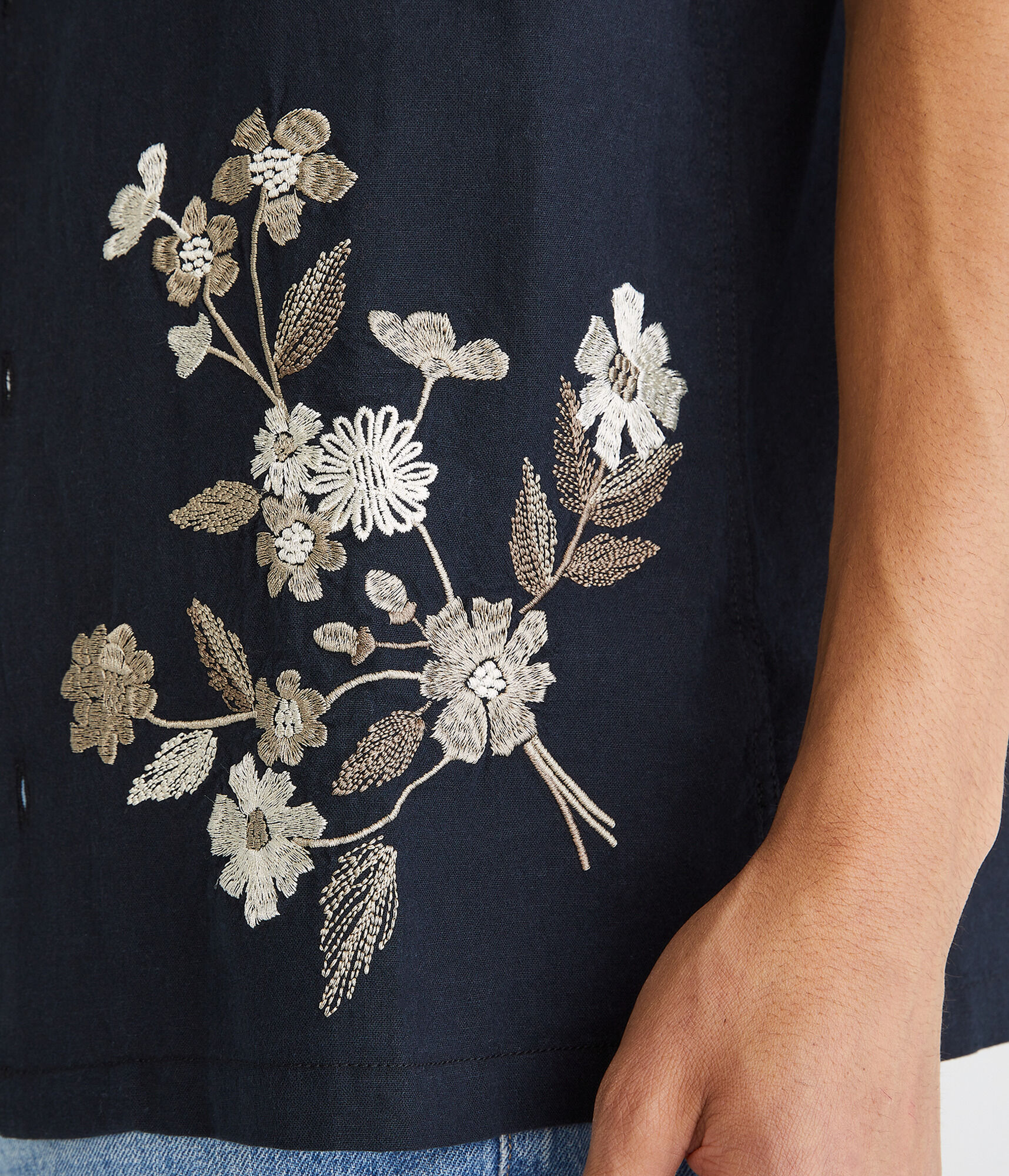 Floral Embroidered Camp Shirt