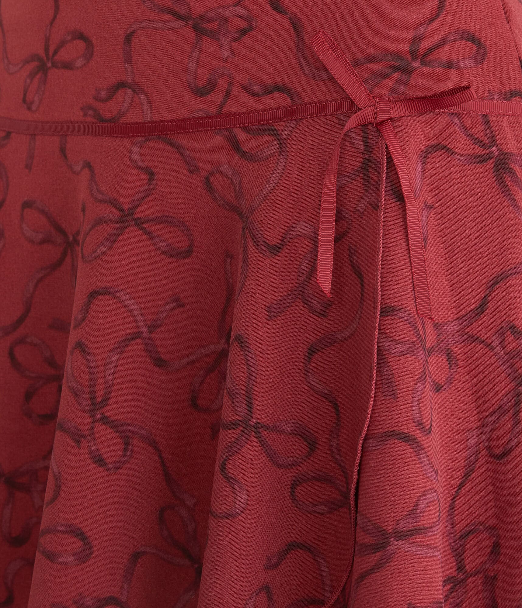 Bow Print Ribbon Drop-Waist Mini Skort