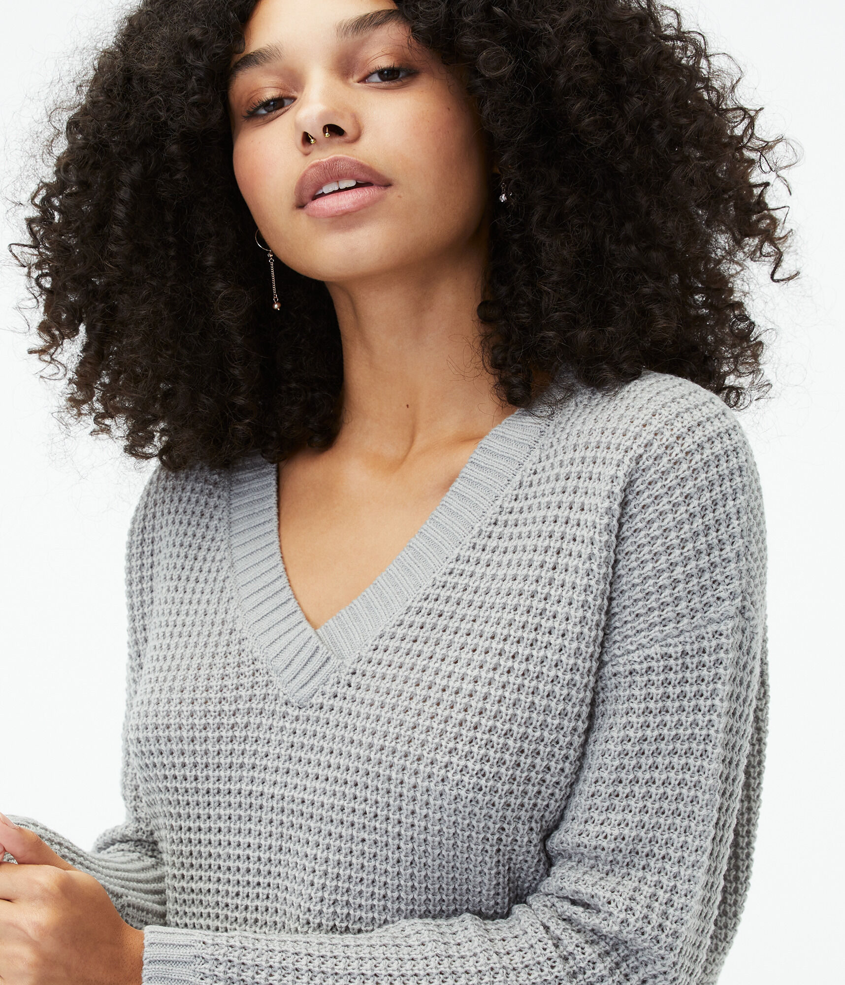 Solid Cropped V-Neck Sweater