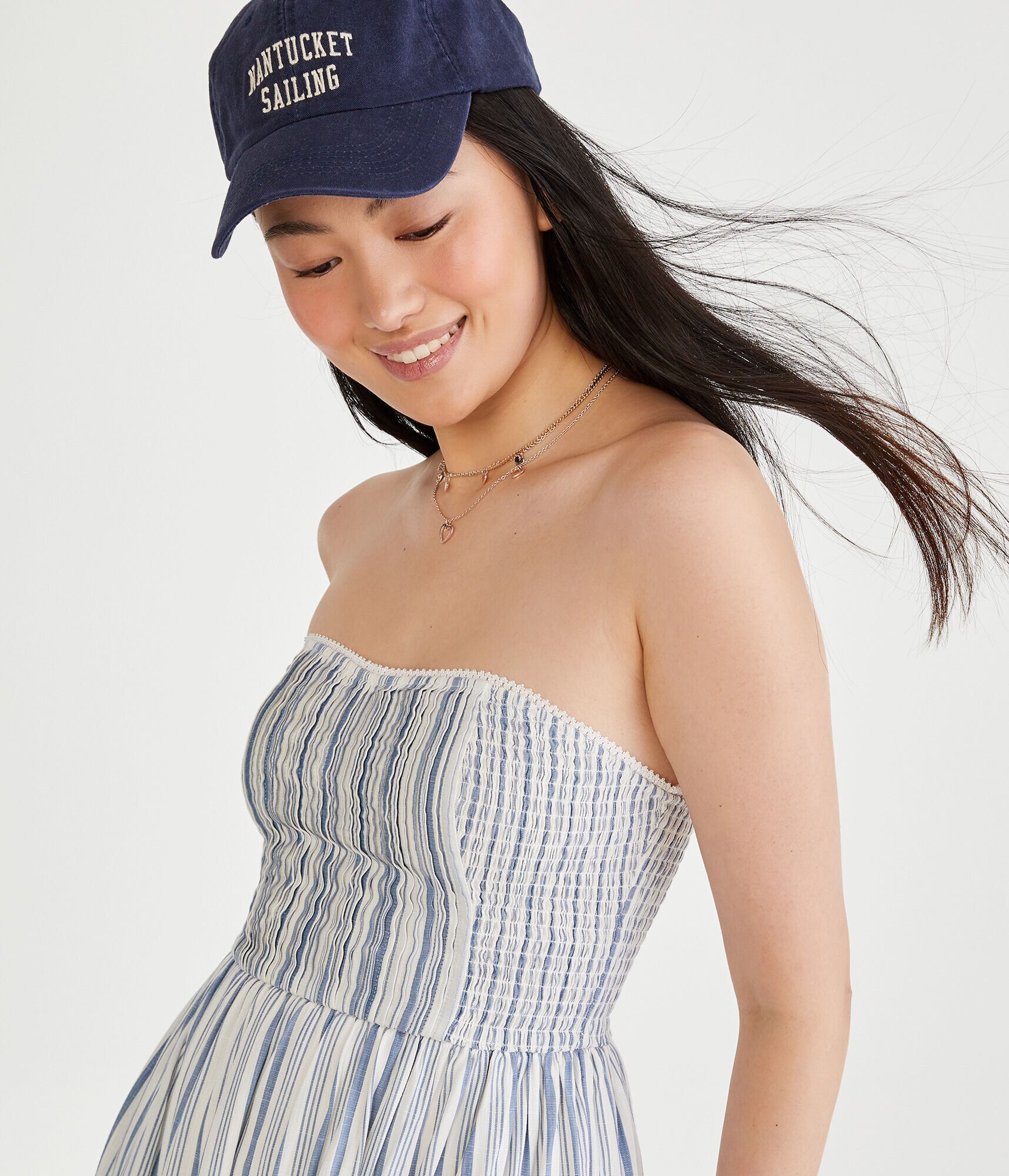 Vertical Stripe Strapless Fit &amp; Flare Dress