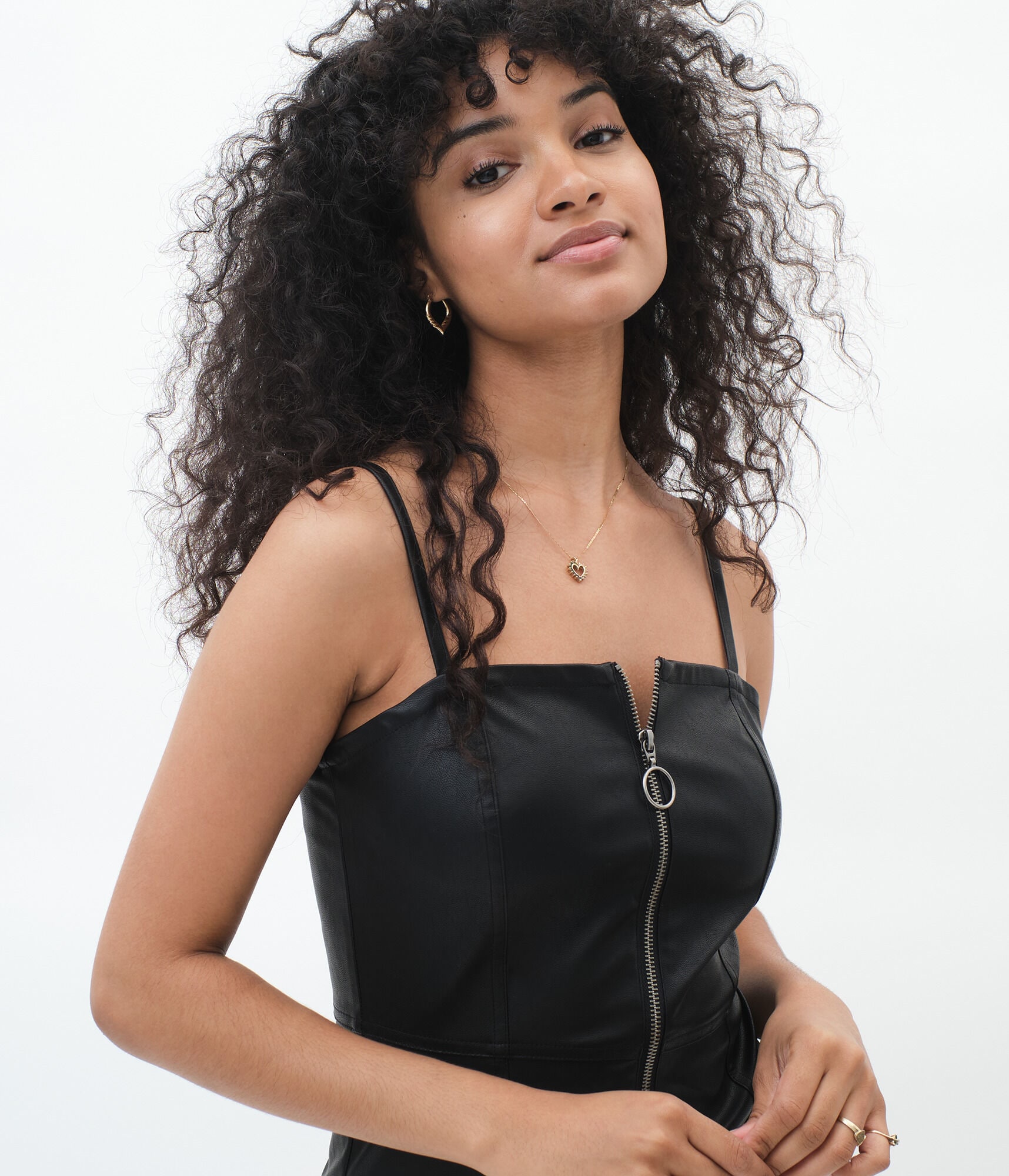 Faux Leather Zip-Front Slim Dress