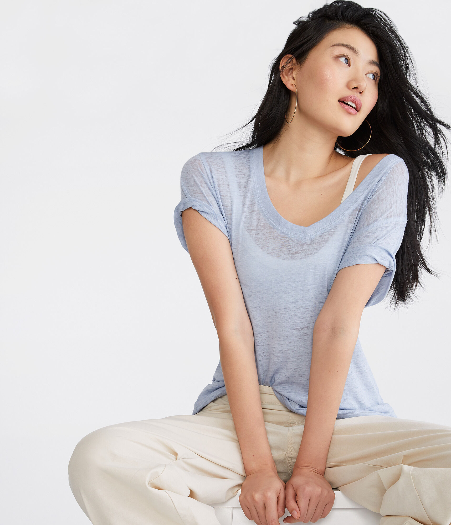 Washed V-Neck Loose-Fit Tee