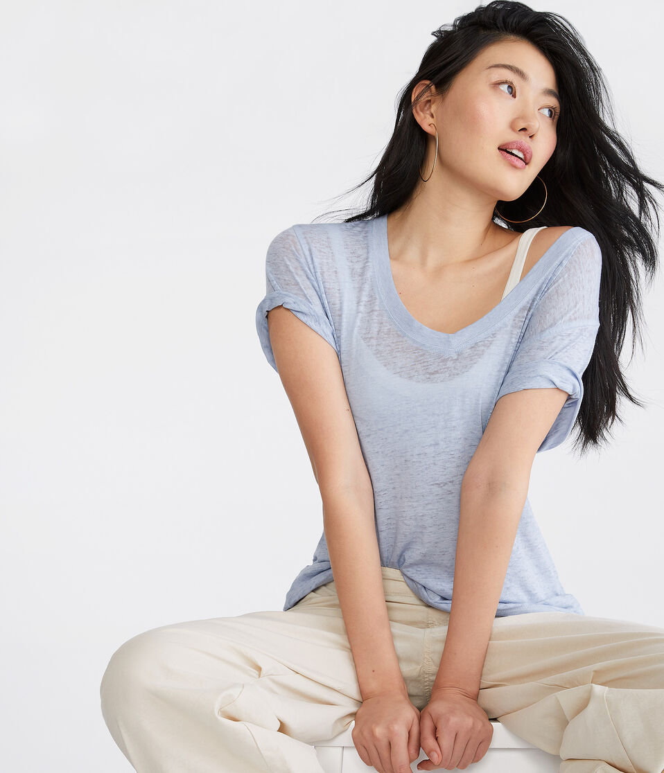 Washed V-Neck Loose-Fit Tee