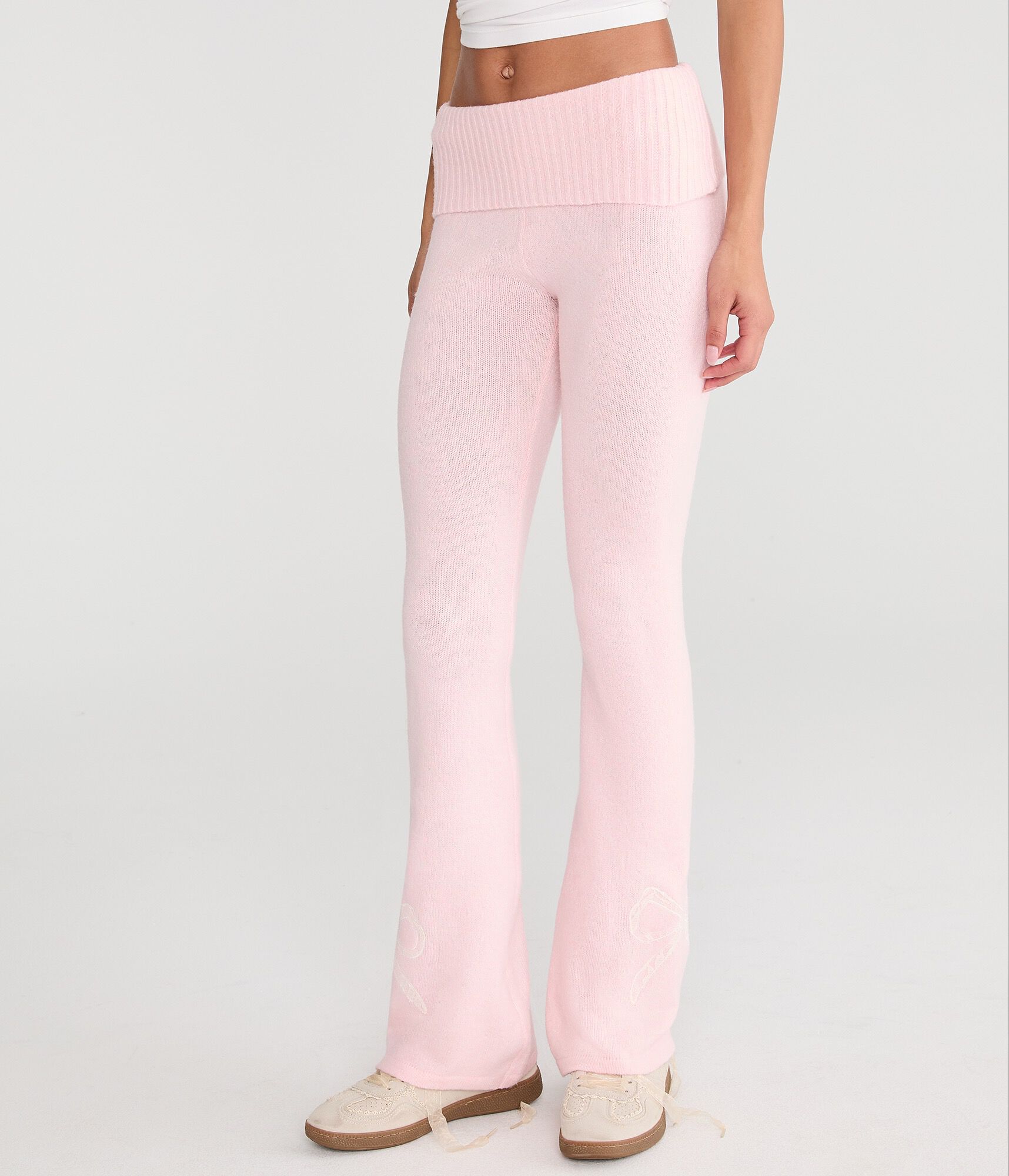 Lace Bow Cozy Sweater Flare Leg Pants