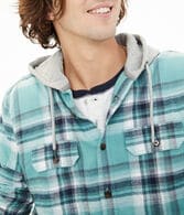 Long Sleeve Plaid Hooded Button-Down Shirt