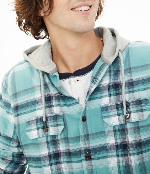 Long Sleeve Plaid Hooded Button-Down Shirt Long Sleeve Plaid Hooded Button-Down Shirt