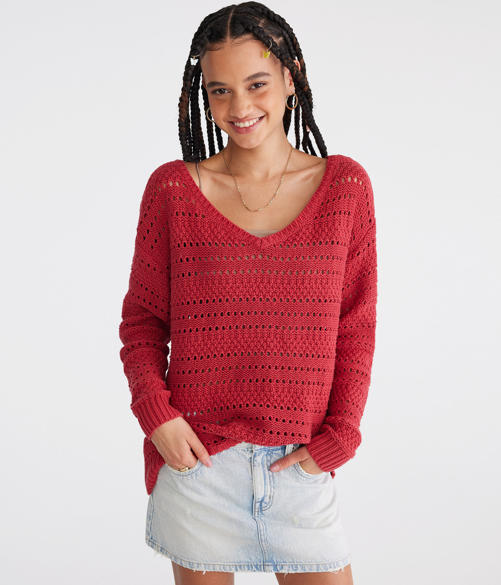 【2plan】Riod Air V-neck Knit Women's Cable Knit V-Neck Sweater | Rafaella