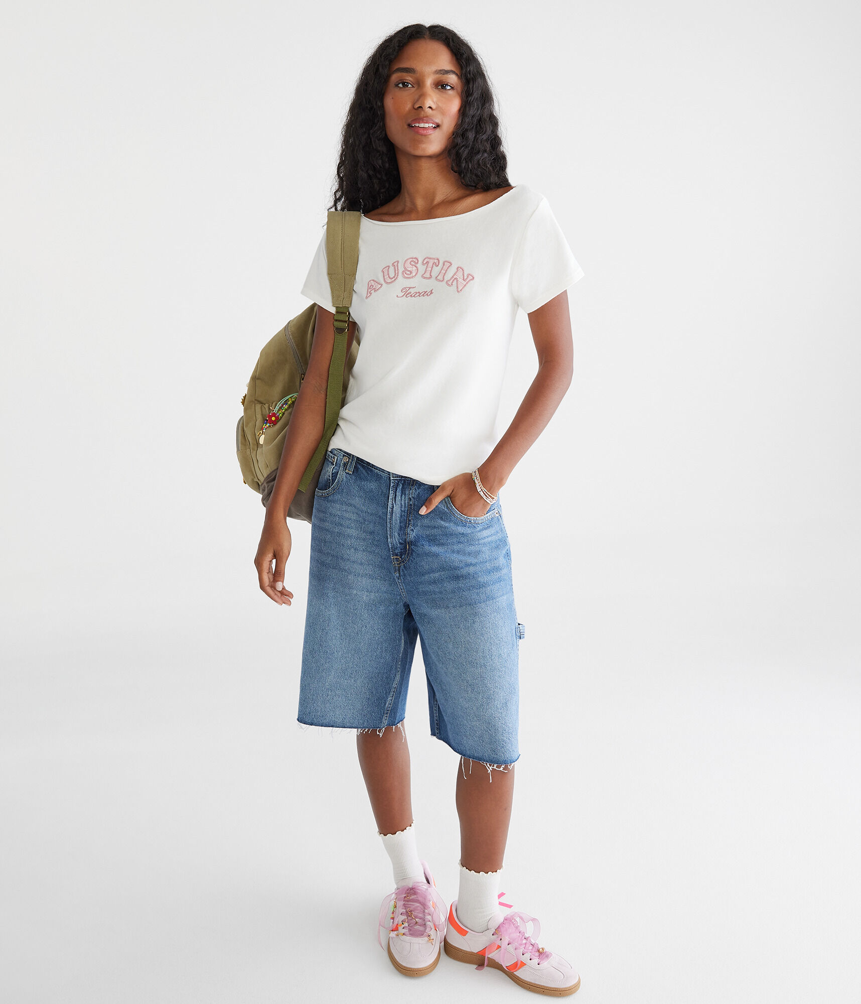 Seriously Soft Austin Off-The-Shoulder Vintage Fit Graphic Tee