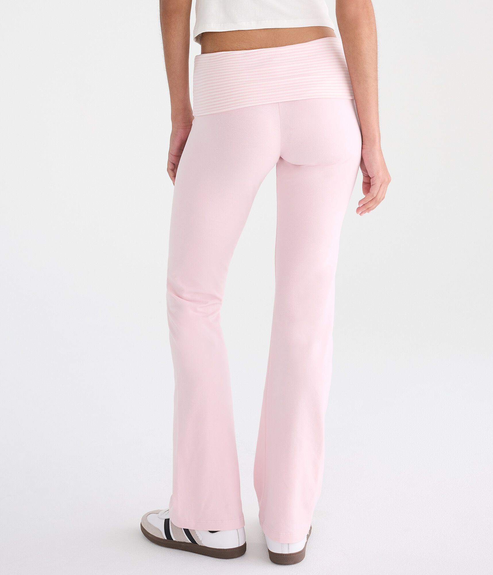 Striped Mid-Rise Fold-Over Bootcut Pants