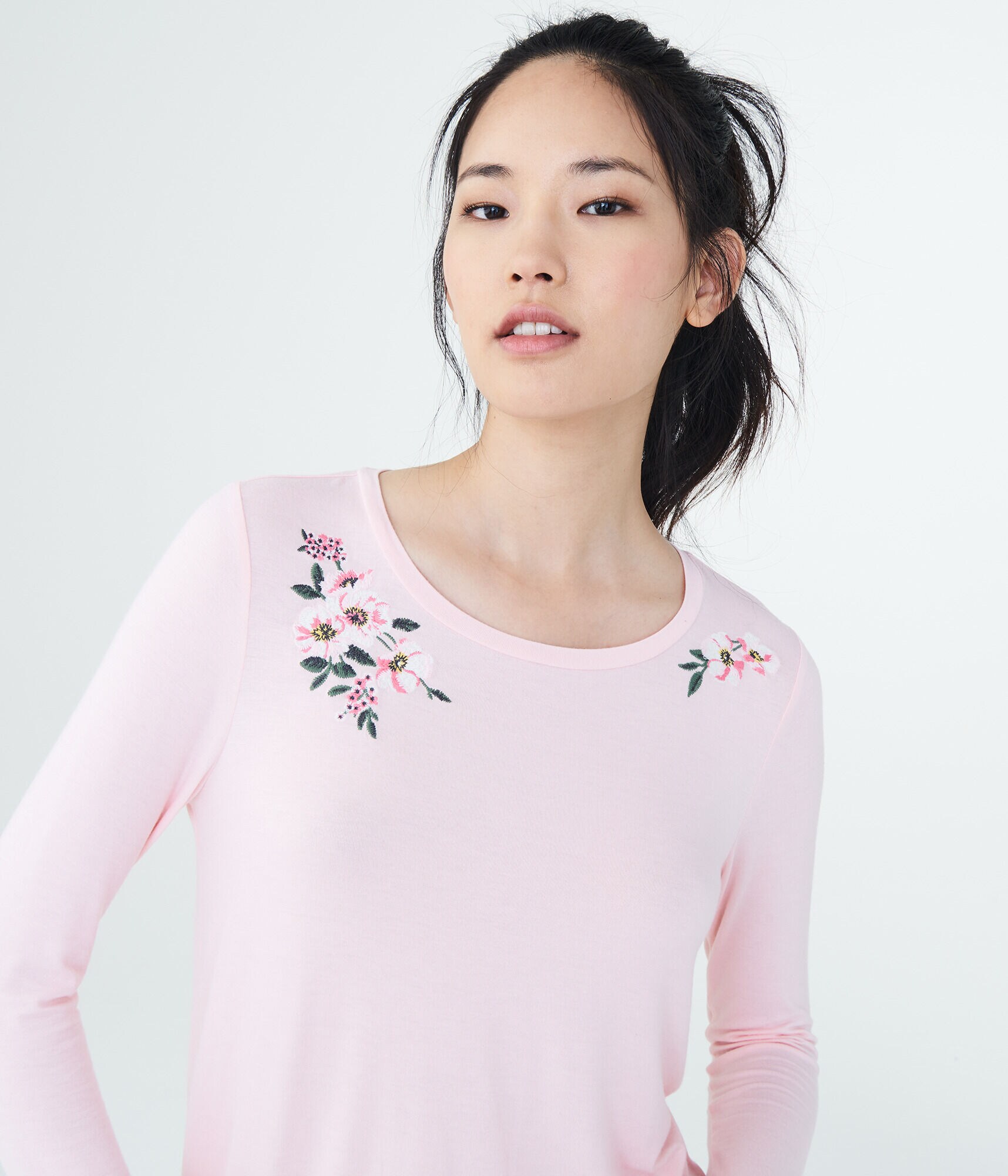 Long Sleeve Seriously Soft Floral Embroidered Crew Tee