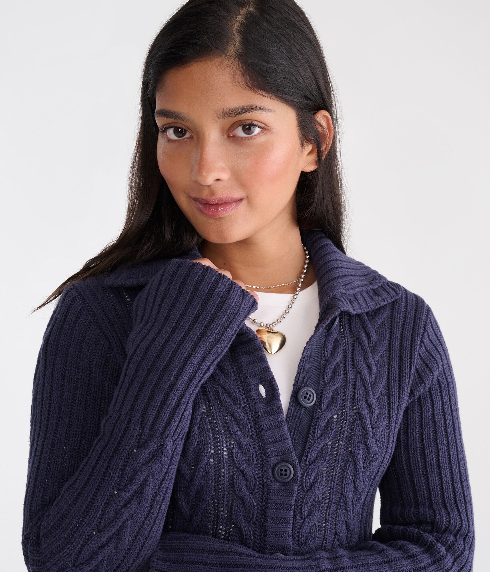 D&eacute;j&agrave; For Aero Cable Button-Front Mock-Neck Sweater
