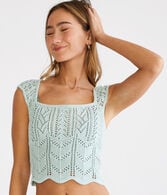 Crocheted Square-Neck Crop Top