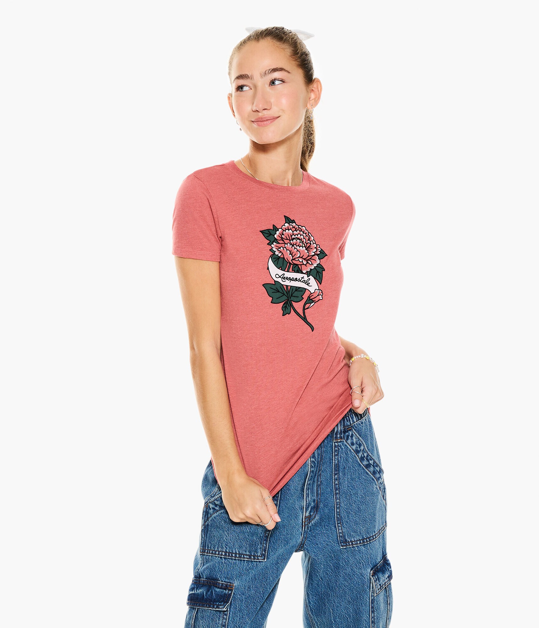 Aeropostale Floral Flocked Graphic Tee