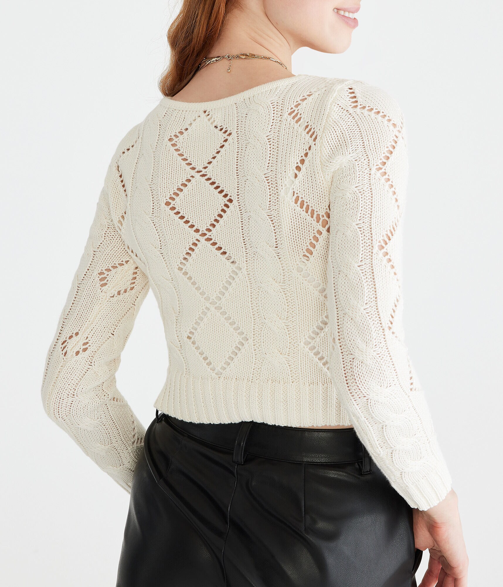 Long Sleeve Cropped Pointelle Cardigan
