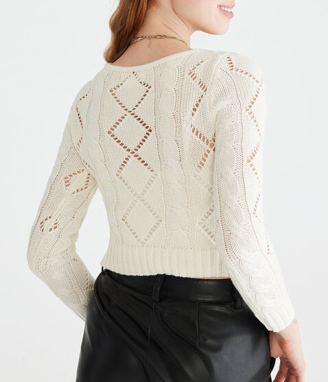 Long Sleeve Cropped Pointelle Cardigan Long Sleeve Cropped Pointelle Cardigan