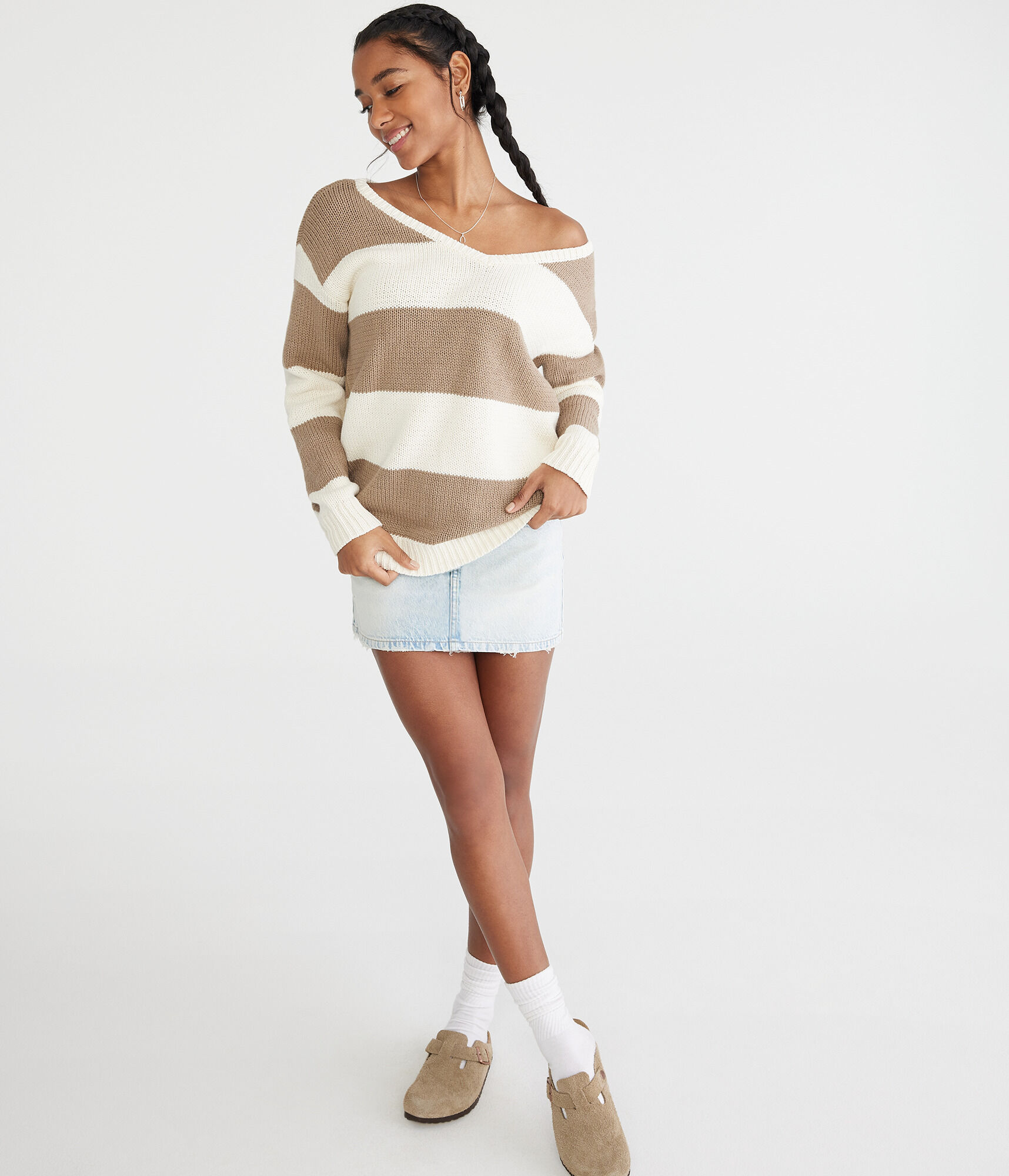 Rugby Stripe V-Neck Sweater